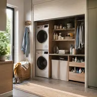Uși tip rulou pentru mobilier în spălătorie: iei detergentul fără să muți coșul