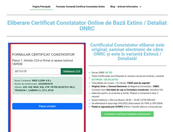 Eliberare certificat constatator extins online