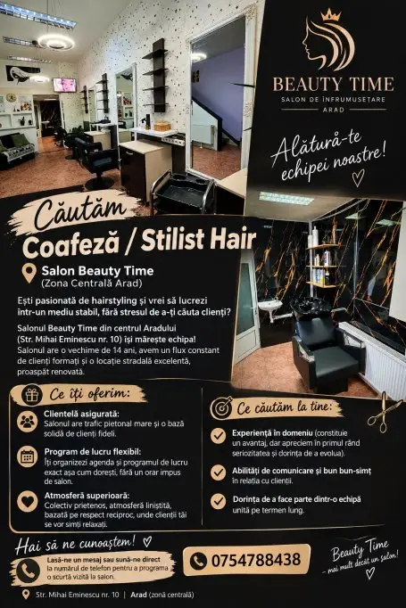 Angajam coafeză sau Hair Stilyst pentru Salon Beauty Time